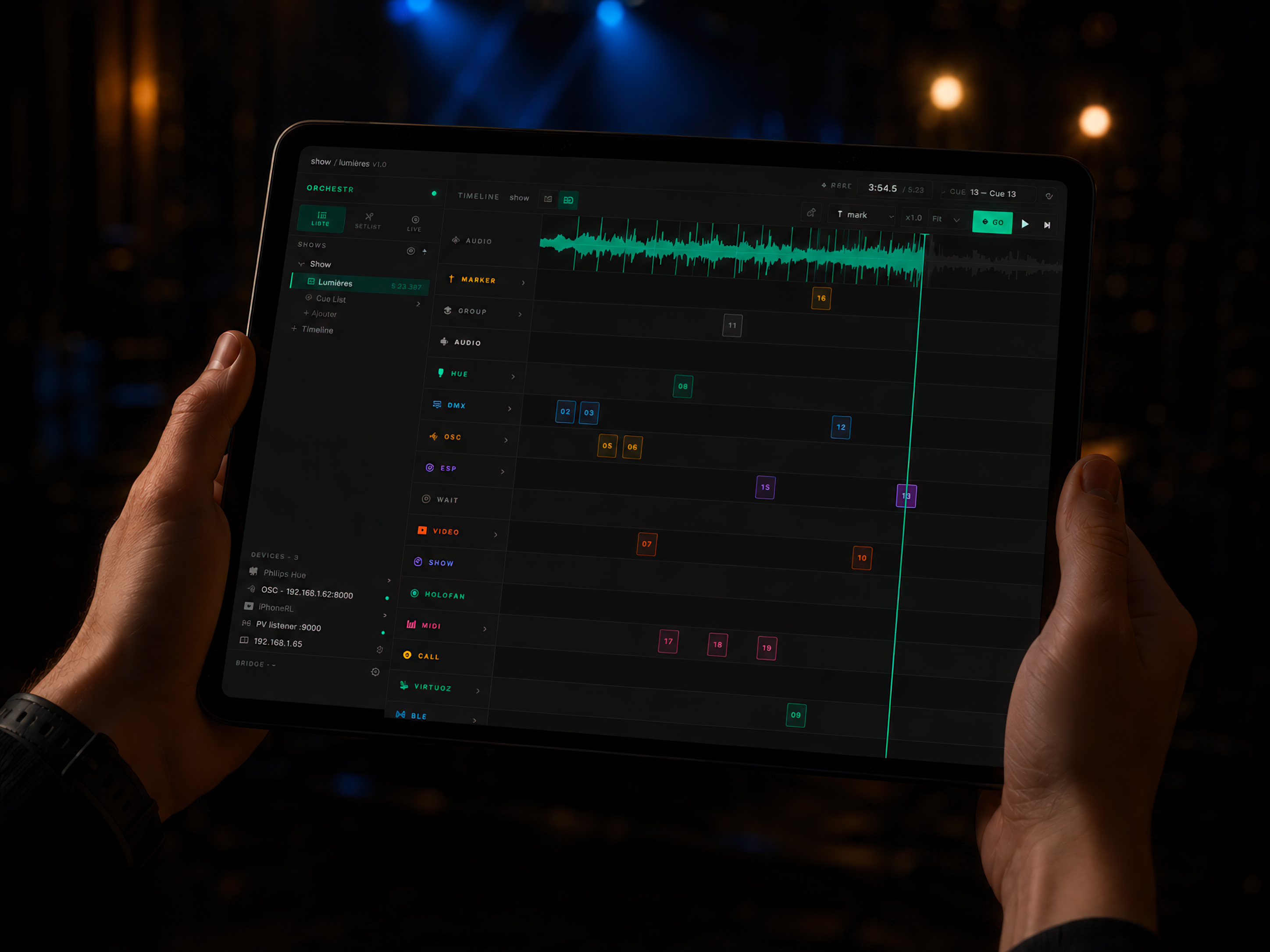 Orchestr sur iPad — régie en salle de spectacle
