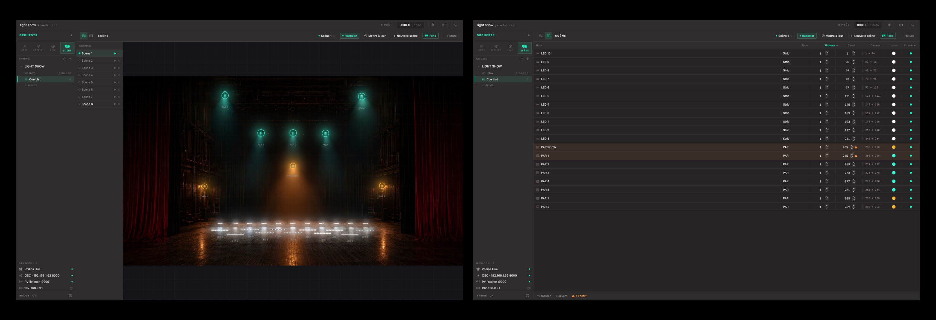 Vue Scène et Vue Patch dans Orchestr Light