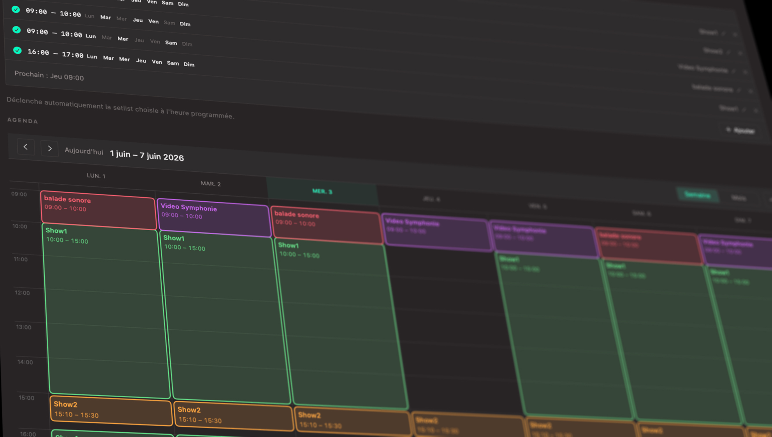 UI Mode Installation — calendrier semaine
